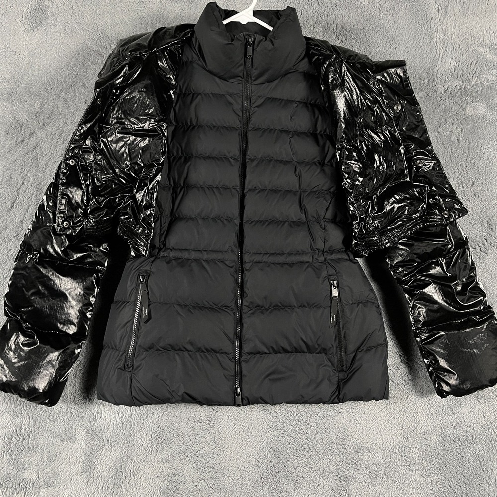 Athleta x Allyson Felix Puffer Down Jacket Womens Small Shiny Black Full Zip